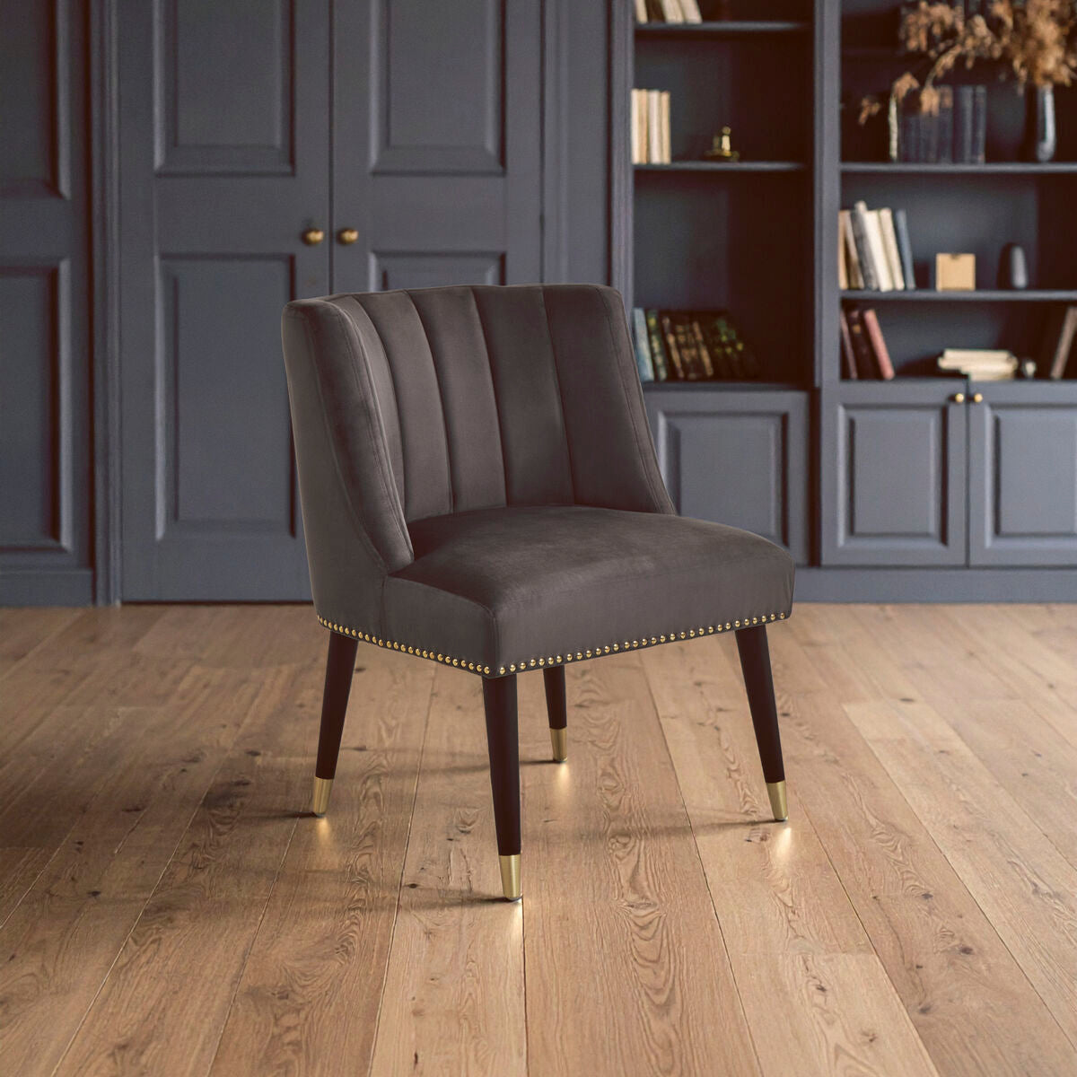 Grey Velvet Dining Chair with Black Legs