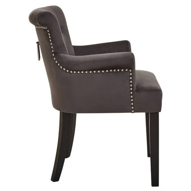 Grey Velvet Dining Chair with Ring Back