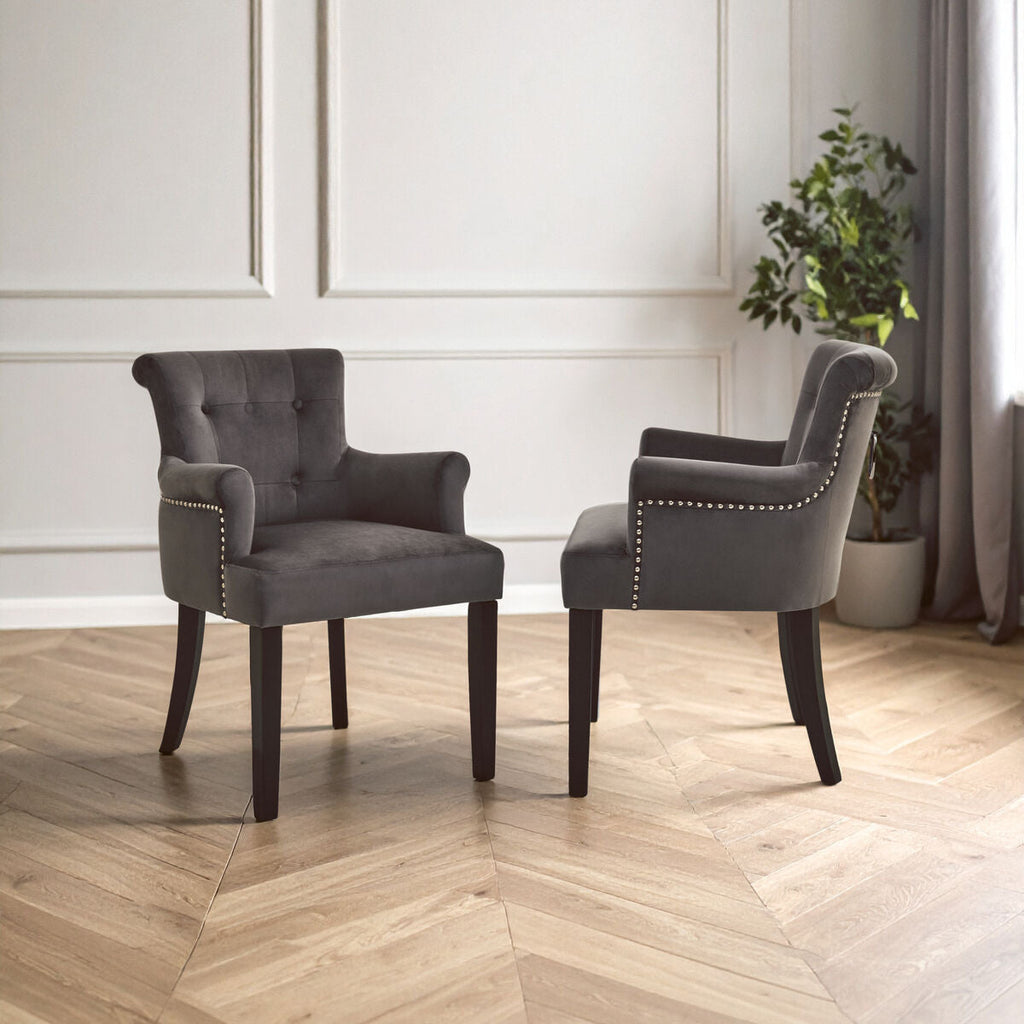 Grey Velvet Dining Chair with Ring Back