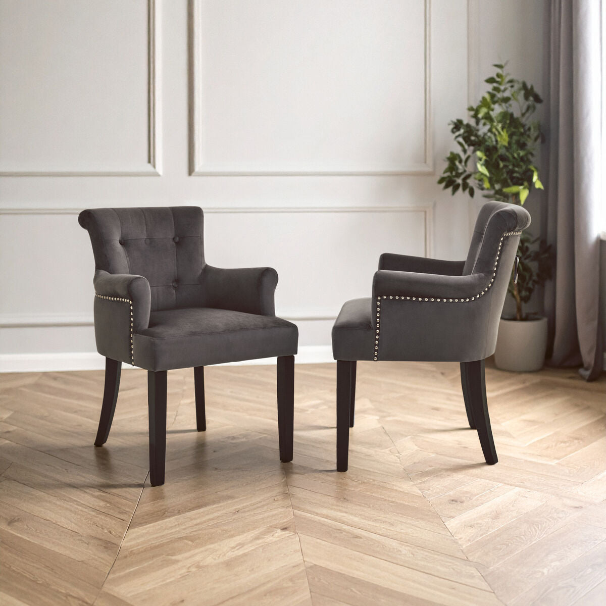 Grey Velvet Dining Chair with Ring Back