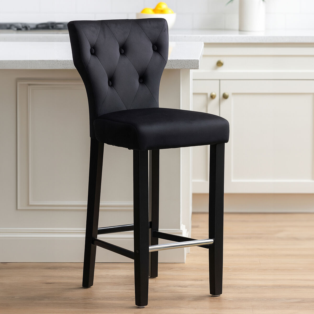 Black Velvet Upholstered Bar Chair