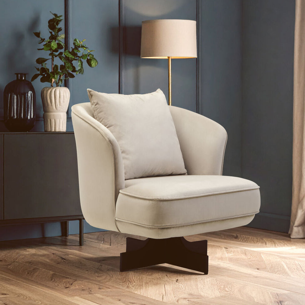 Cream Velvet Swivel Chair with Cushion