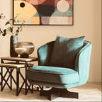 Azure Velvet Swivel Chair with Cushion