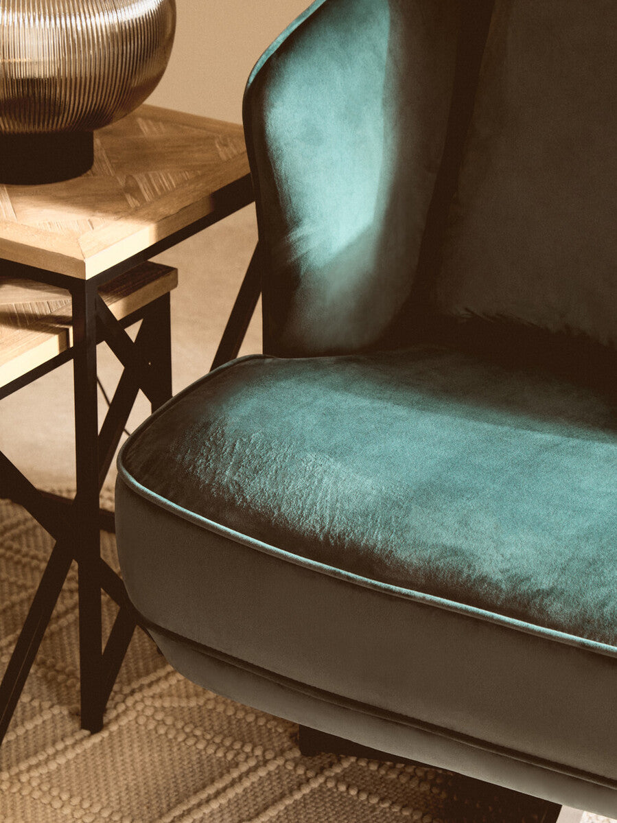 Azure Velvet Swivel Chair with Cushion