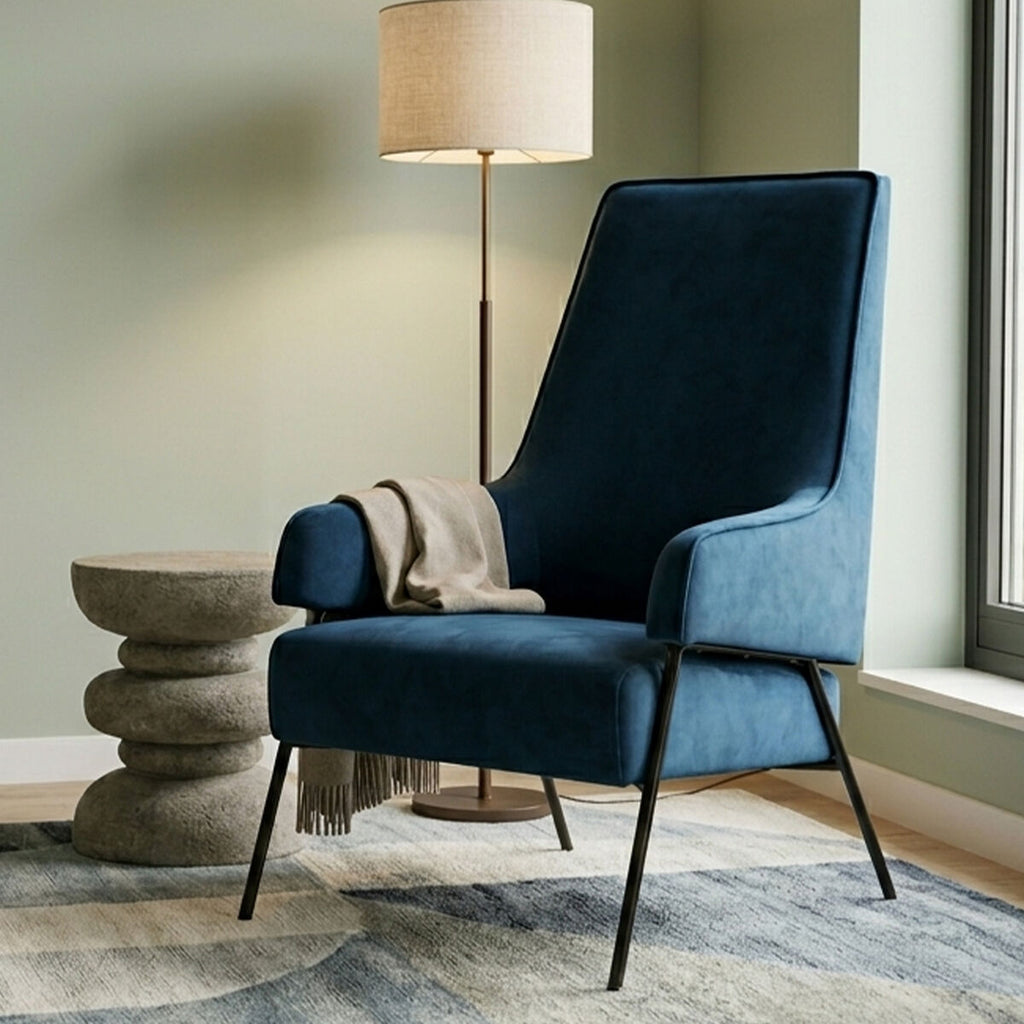 Blue Velvet High Back Chair