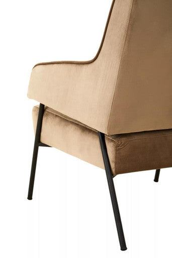 Mink Velvet High Back Chair with Black Metal Legs