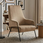 Mink Velvet High Back Chair with Black Metal Legs