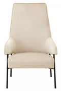 Cream Velvet High Back Chair with Black Metal Legs