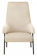 Cream Velvet High Back Chair with Black Metal Legs