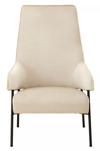 Cream Velvet High Back Chair with Black Metal Legs