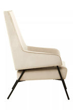 Cream Velvet High Back Chair with Black Metal Legs
