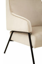 Cream Velvet High Back Chair with Black Metal Legs