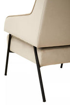 Cream Velvet High Back Chair with Black Metal Legs