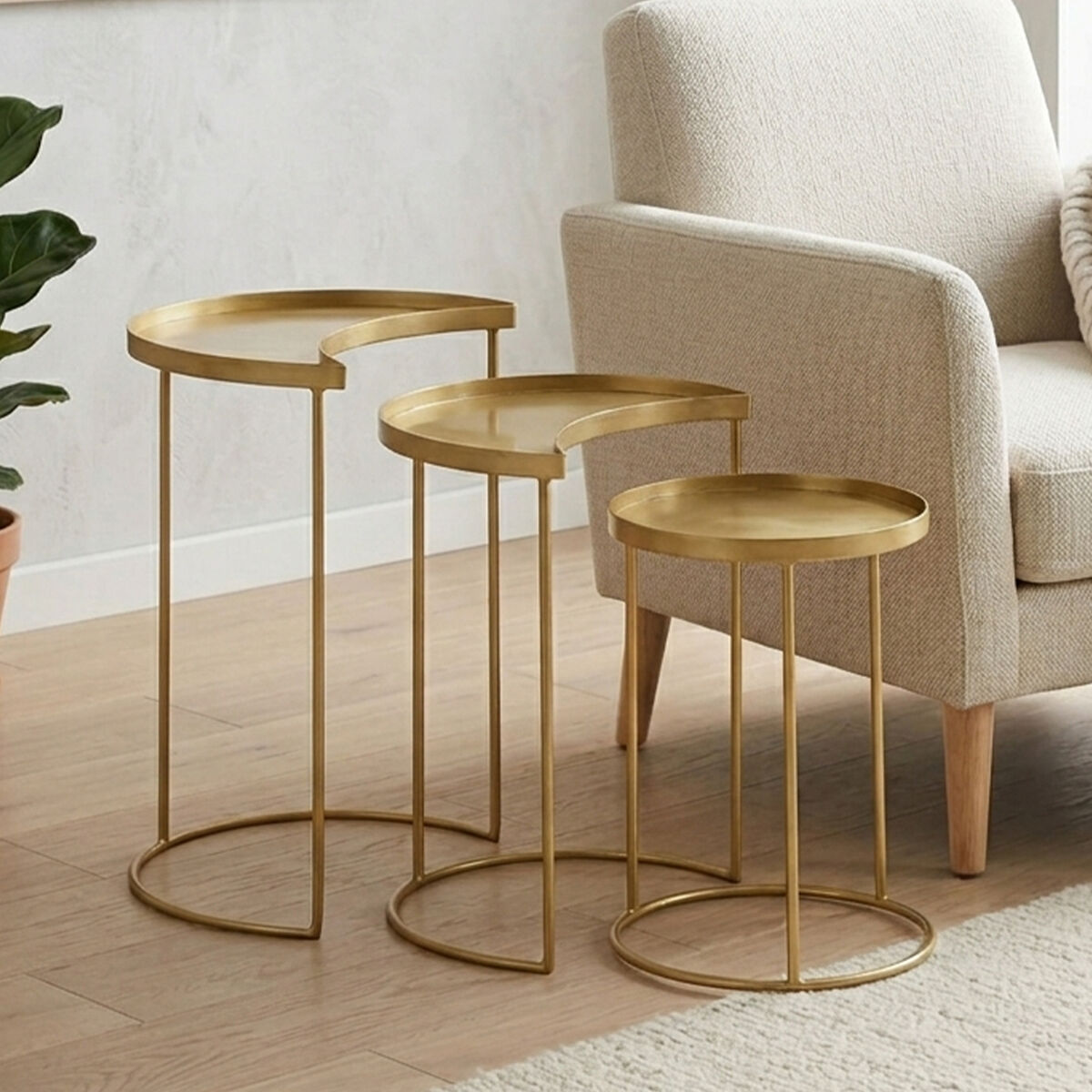Antique Brass Finish Set of 3 Nesting Side Tables