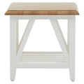 Natural Oak Side Table with White Finished Birch Base and Sculpted Supports