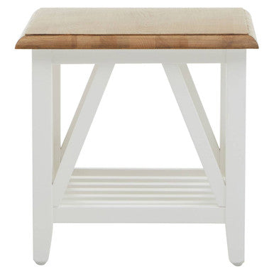 Natural Oak Side Table with White Finished Birch Base and Sculpted Supports