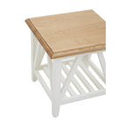 Natural Oak Side Table with White Finished Birch Base and Sculpted Supports