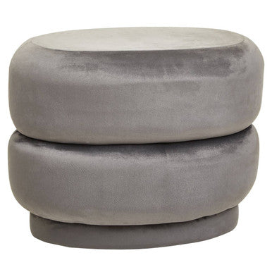 Grey Velvet Oval Pouffe with Footrest