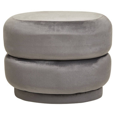 Grey Velvet Oval Pouffe with Footrest