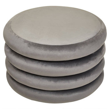 Grey Velvet Round Pouffe with Footrest