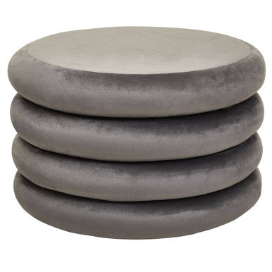Grey Velvet Round Pouffe with Footrest