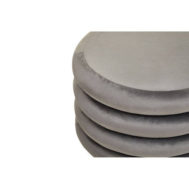 Grey Velvet Round Pouffe with Footrest
