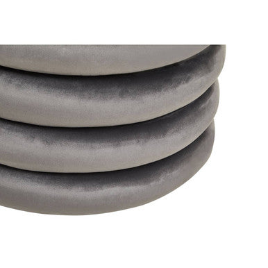 Grey Velvet Round Pouffe with Footrest