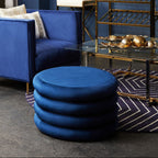 Midnight Blue Velvet Pouffe with Footrest