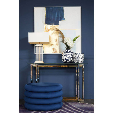 Midnight Blue Velvet Pouffe with Footrest