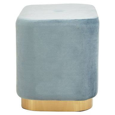 Blue Velvet Pouffe with Button Tufting