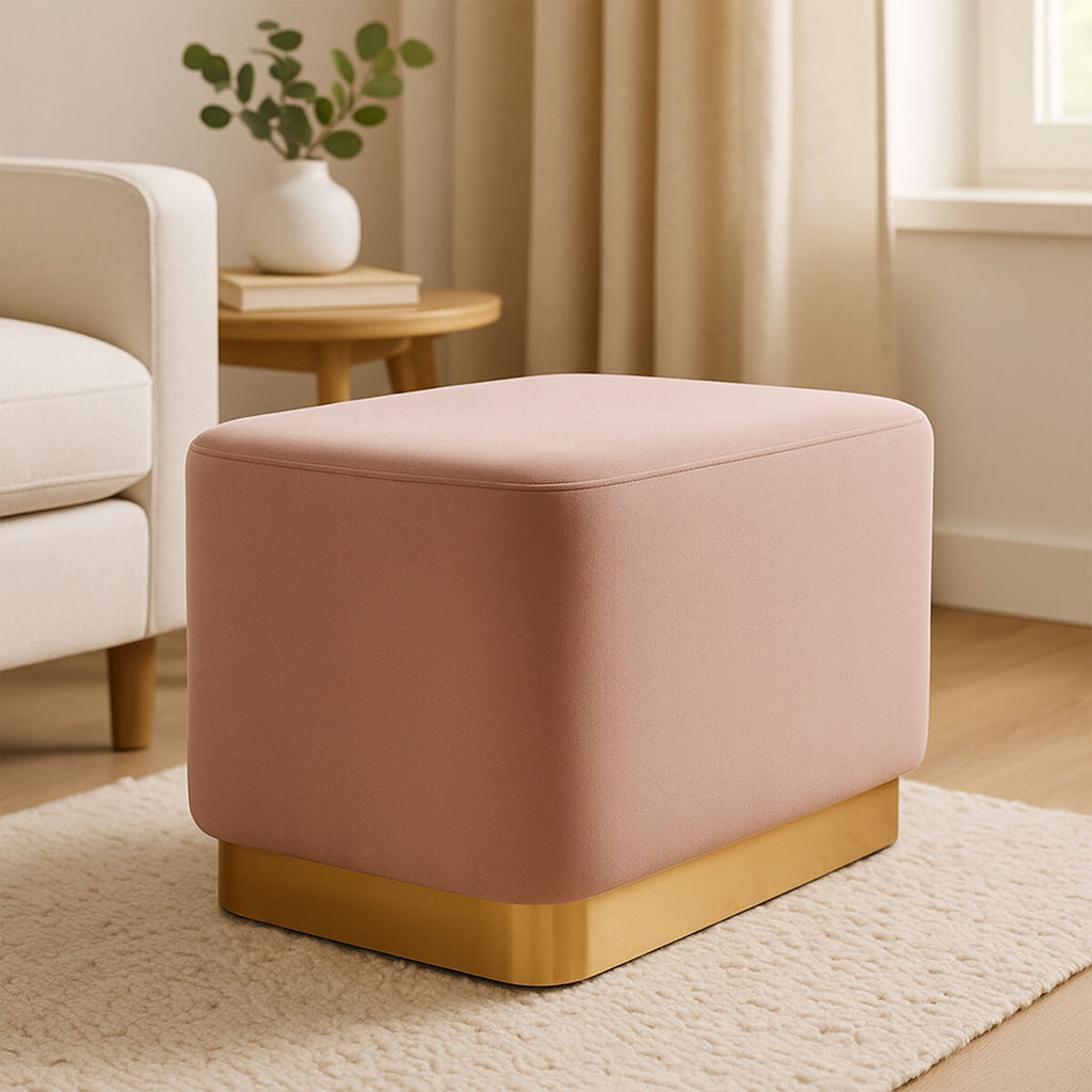Dusty Pink Velvet Pouffe with Button Tufting