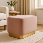 Dusty Pink Velvet Pouffe with Button Tufting