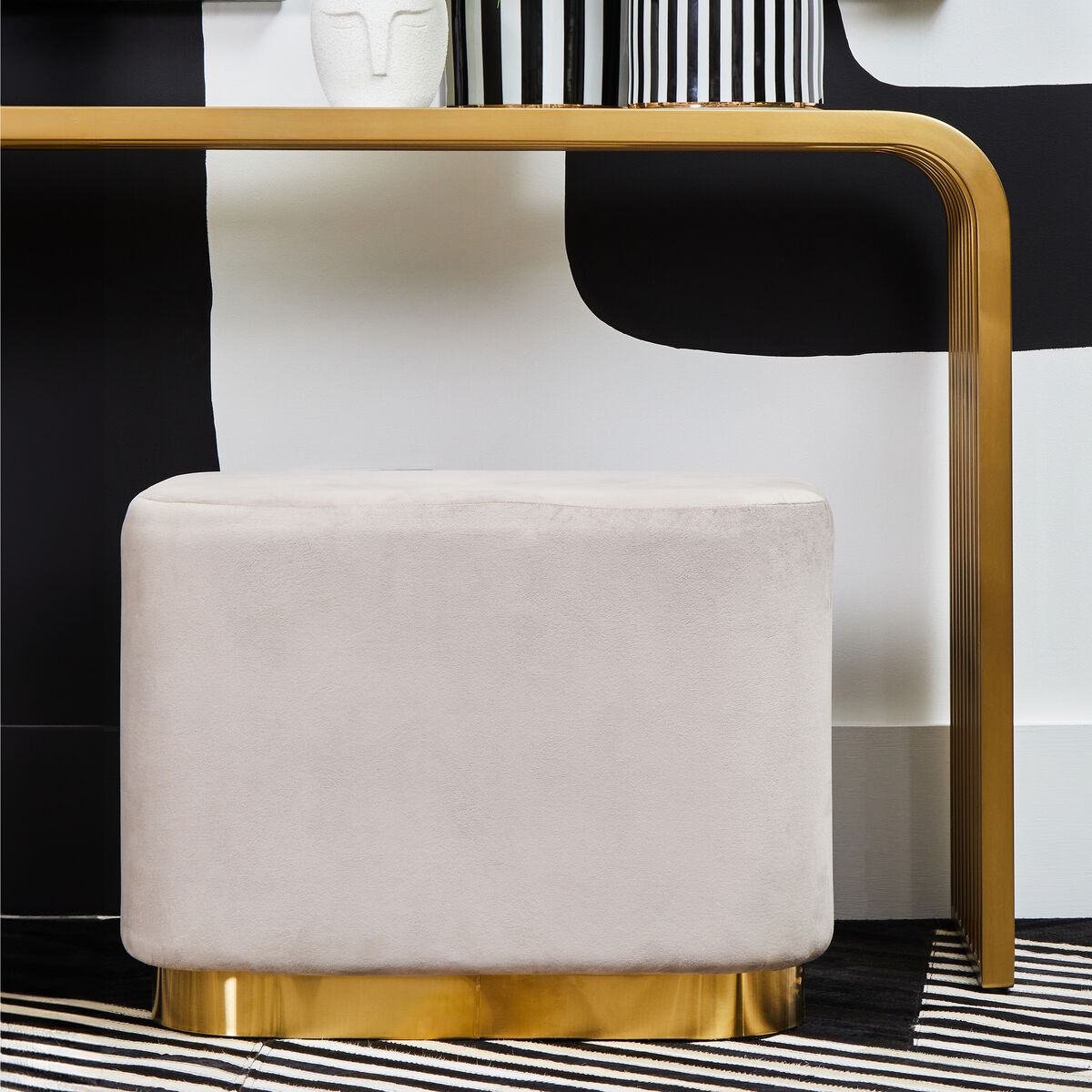 Mink Velvet Pouffe with Button Tufting