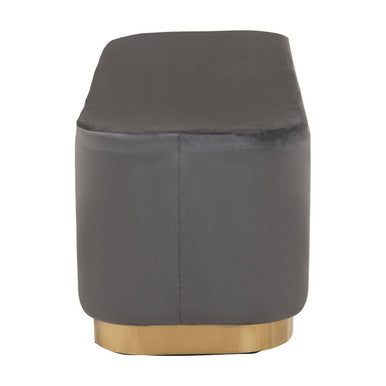 Grey Velvet Stool with Matte Gold Base