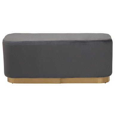 Grey Velvet Stool with Matte Gold Base