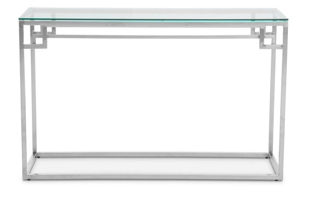 Silver Finish Console Table with Tempered Glass Top