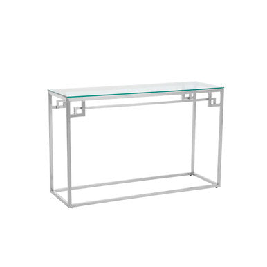 Silver Finish Console Table with Tempered Glass Top