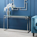 Silver Finish Console Table with Tempered Glass Top