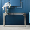 Silver Finish Console Table with Tempered Glass Top