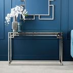 Silver Finish Console Table with Tempered Glass Top