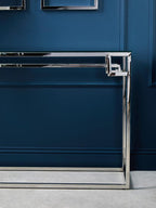 Silver Finish Console Table with Tempered Glass Top