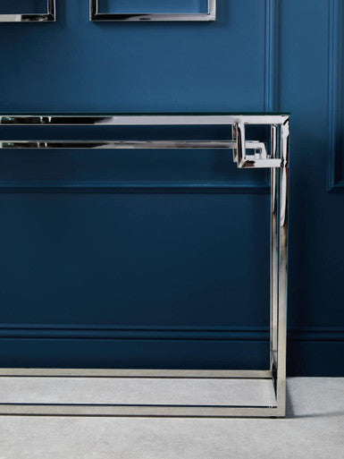 Silver Finish Console Table with Tempered Glass Top