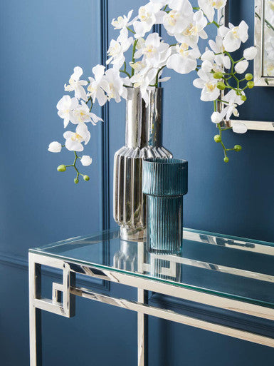 Silver Finish Console Table with Tempered Glass Top
