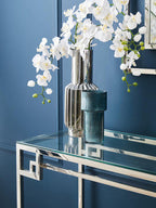 Silver Finish Console Table with Tempered Glass Top