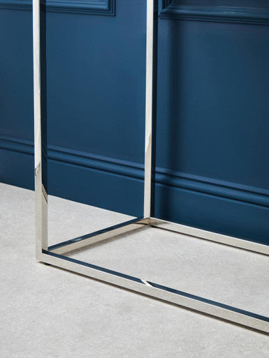 Silver Finish Console Table with Tempered Glass Top
