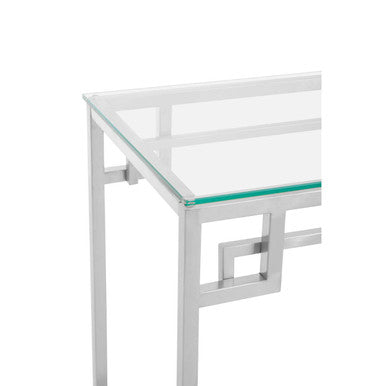 Silver Finish Console Table with Tempered Glass Top