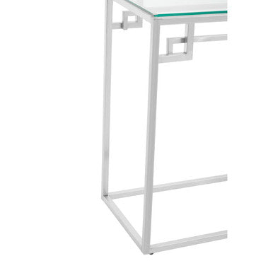 Silver Finish Console Table with Tempered Glass Top