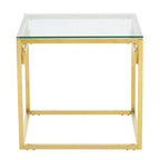 Geometric Brushed Gold Stainless Steel Side Table with Tempered Glass Top