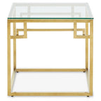 Geometric Brushed Gold Stainless Steel Side Table with Tempered Glass Top