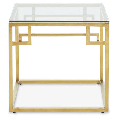 Geometric Brushed Gold Stainless Steel Side Table with Tempered Glass Top